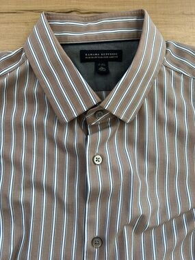Banana Republic Men’s Tan Stripe Dress Shirt with Navy & White, like new